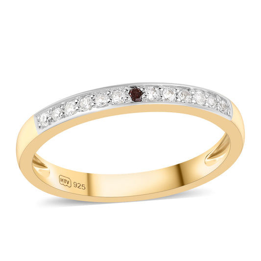 Anillo de Plata Bañada en Oro con Diamante Rojo y Topacio Blanco