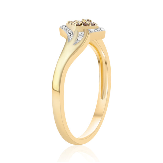 Anillo de Plata Bañada en Oro con Diamante Rojo y Diamante blanco