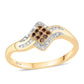 Anillo de Plata Bañada en Oro con Diamante Rojo y Diamante blanco