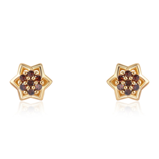 Pendientes de Plata Bañada en Oro con Diamante Rojo