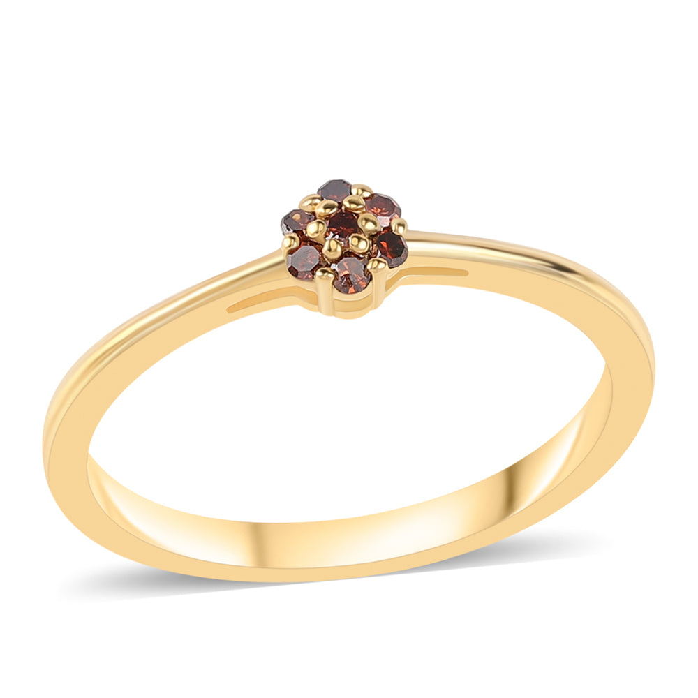Anillo de Plata Bañada en Oro con Diamante Rojo 4 