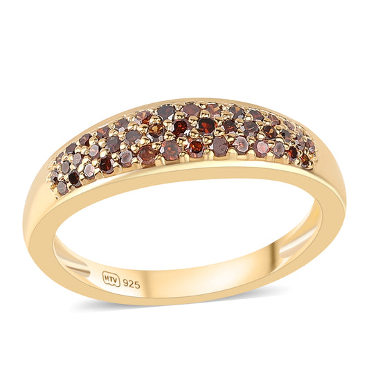 Anillo de Plata Bañada en Oro con Diamante Rojo