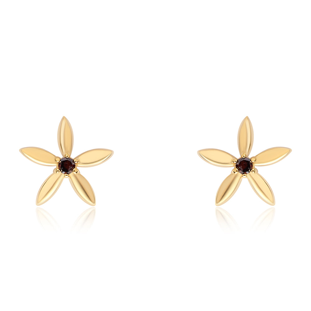 Pendientes de Plata Bañada en Oro con Diamante Rojo 1 