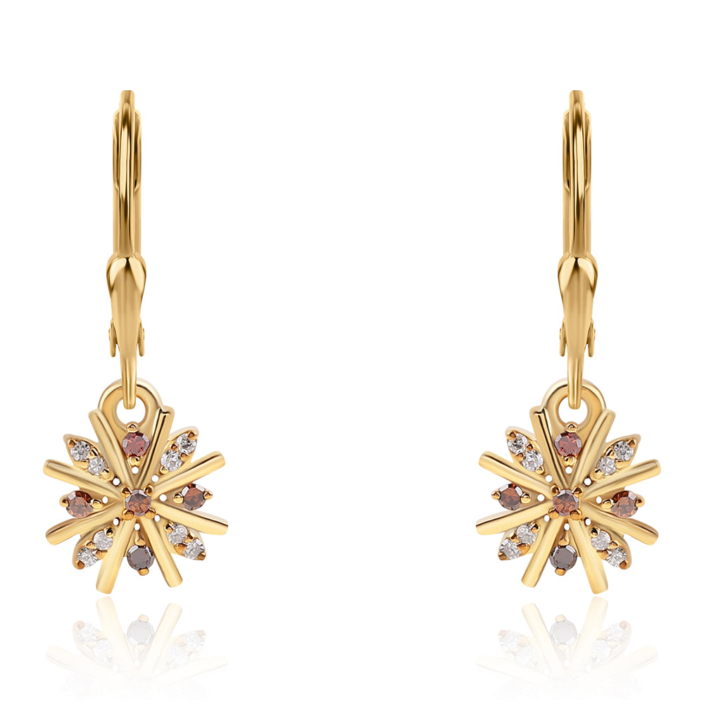 Pendientes de Plata Bañada en Oro con Diamante Rojo y Diamante blanco 1 