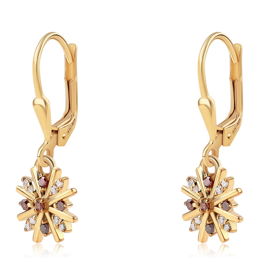 Pendientes de Plata Bañada en Oro con Diamante Rojo y Diamante blanco