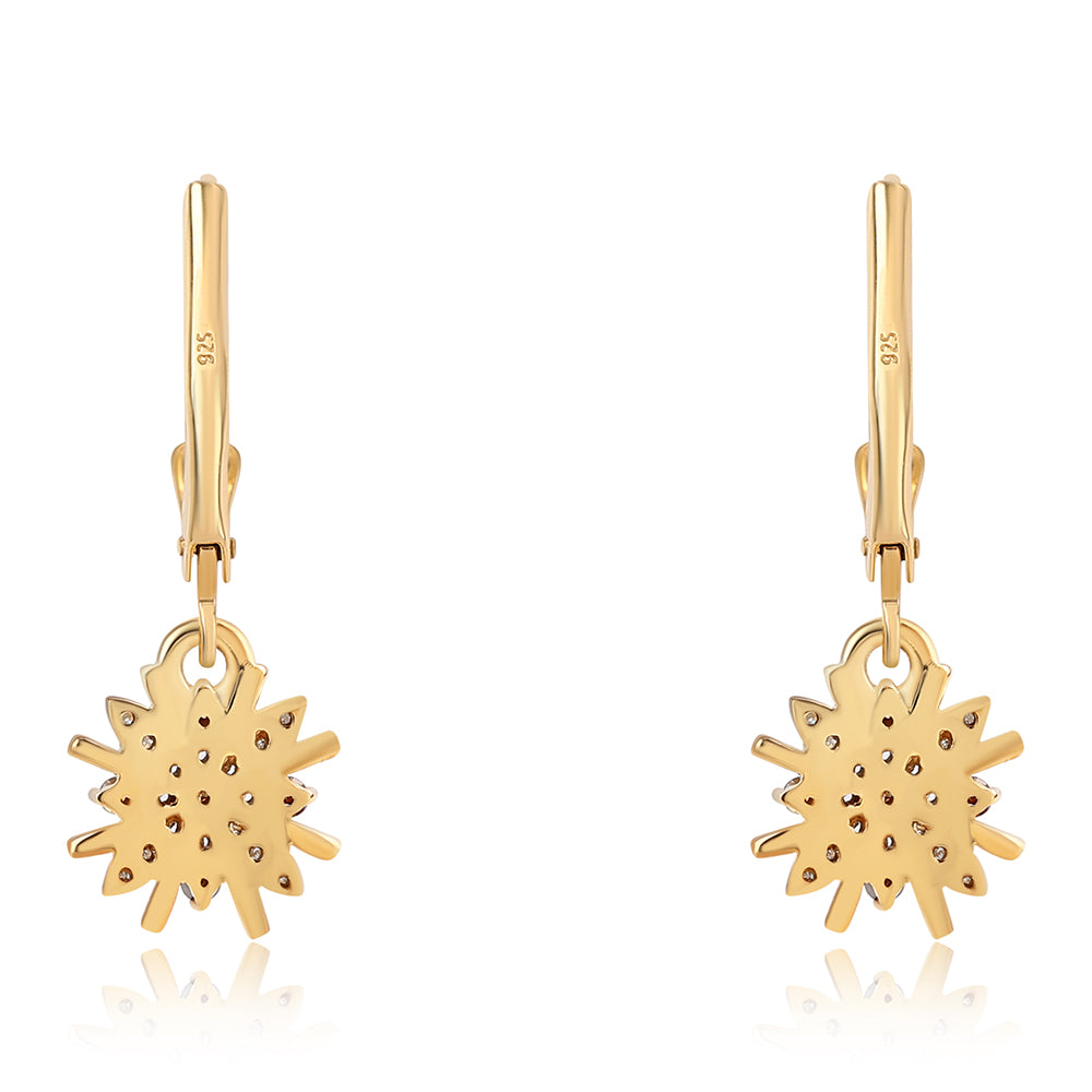 Pendientes de Plata Bañada en Oro con Diamante Rojo y Diamante blanco