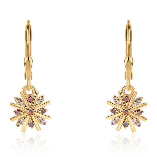 Pendientes de Plata Bañada en Oro con Diamante Rojo y Diamante blanco