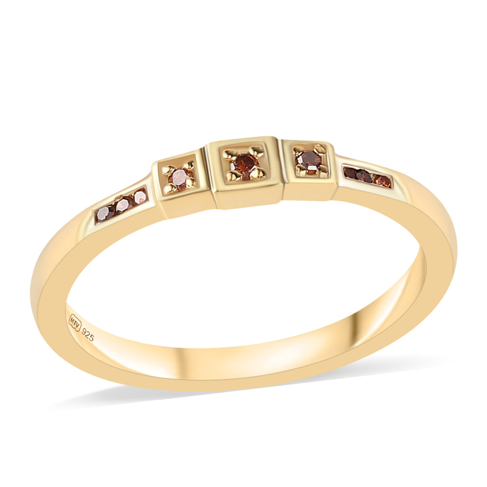 Anillo de Plata Bañada en Oro con Diamante Rojo 4 