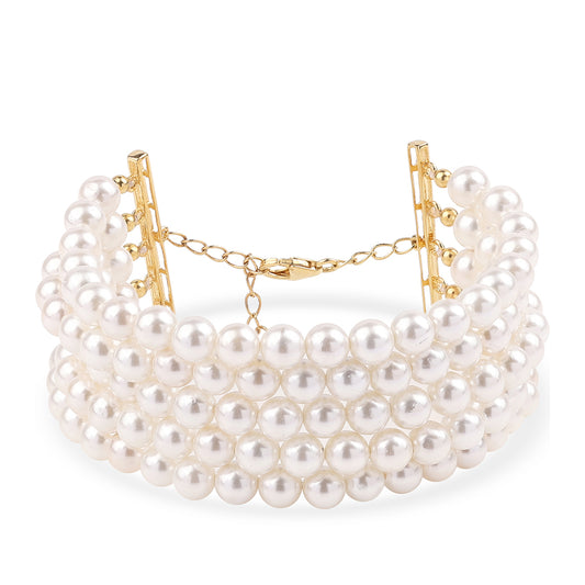 Pulsera de Plata Bañada en Oro con Perla blanca de agua dulce