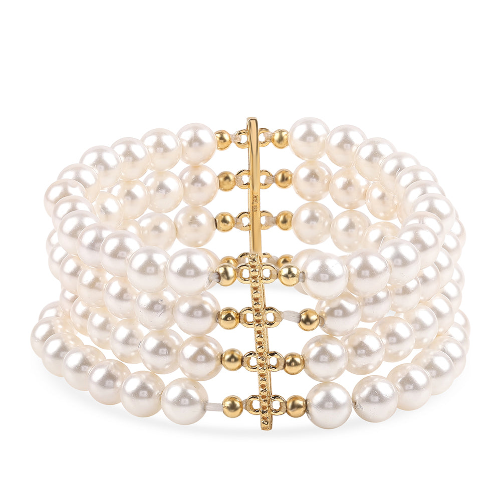 Pulsera de Plata Bañada en Oro con Perla blanca de agua dulce 2 