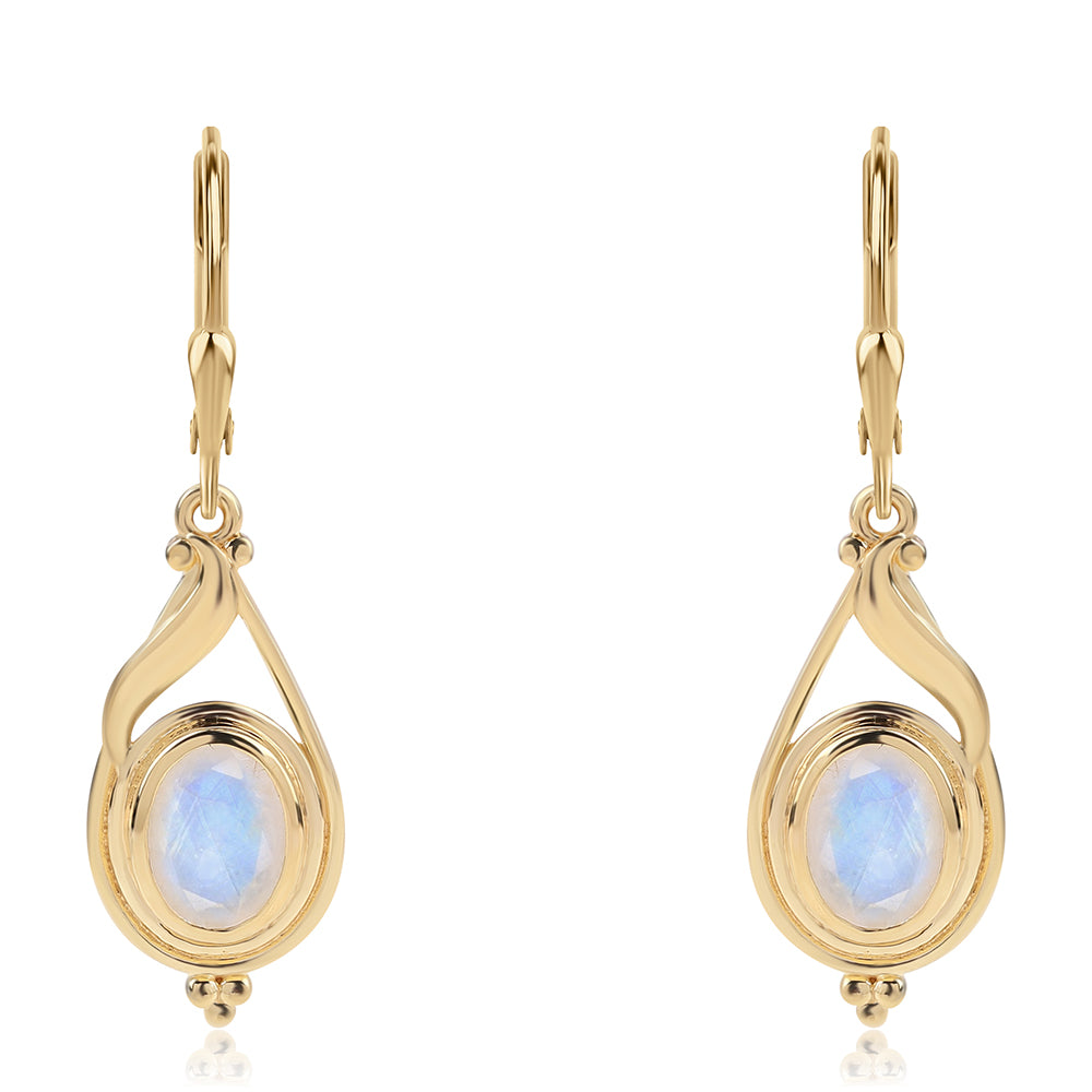 Pendientes de Plata Bañada en Oro con Piedra de Luna de arcoiris AA 2 