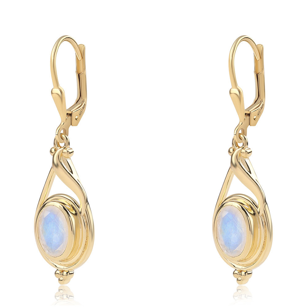 Pendientes de Plata Bañada en Oro con Piedra de Luna de arcoiris AA