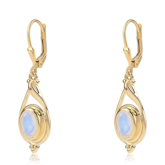 Pendientes de Plata Bañada en Oro con Piedra de Luna de arcoiris AA