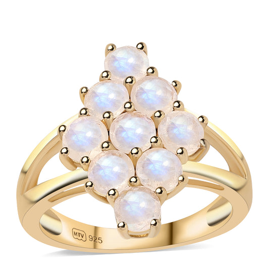 Anillo de Plata Bañada en Oro con Piedra de Luna de arcoiris AA