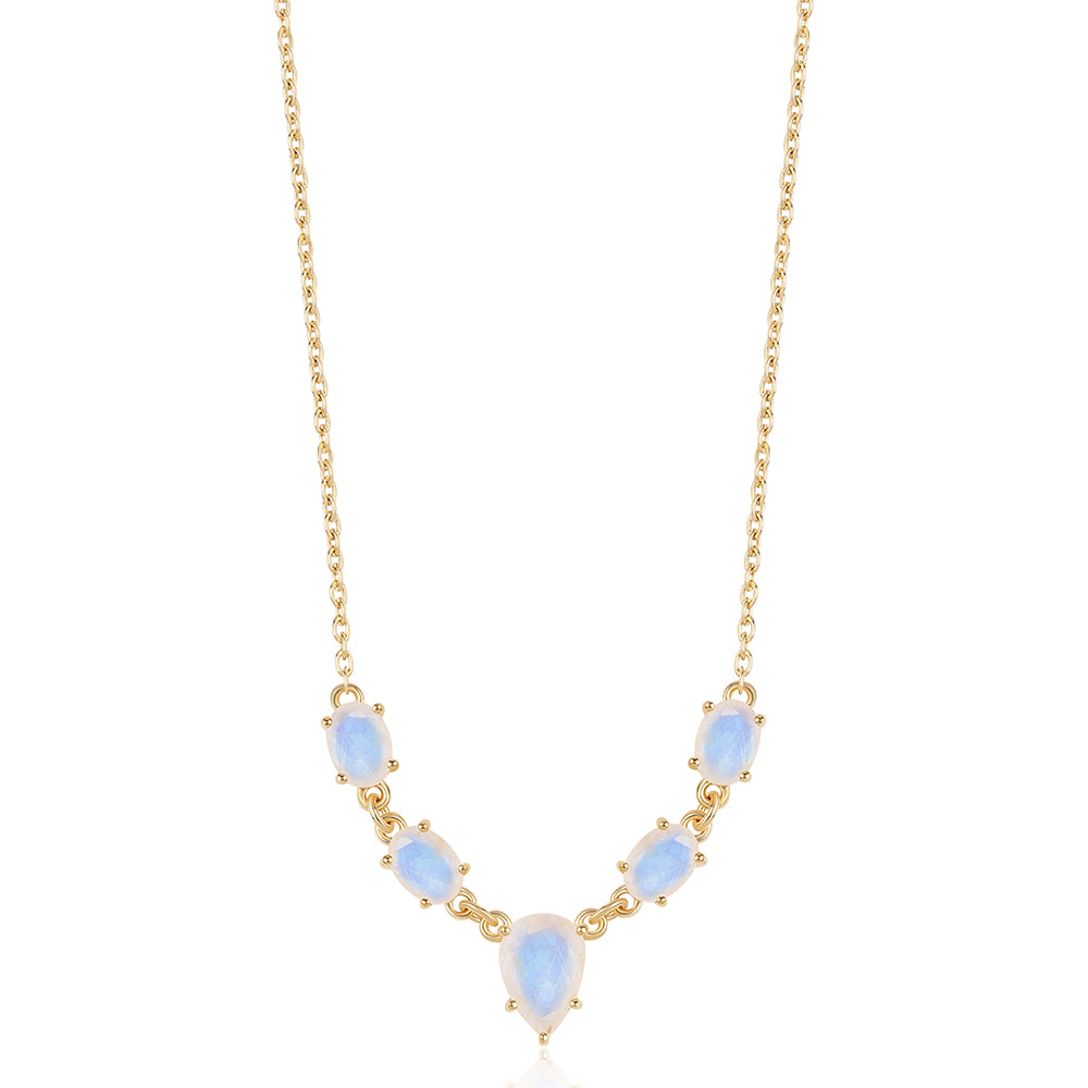 Collar de Plata Bañada en Oro con Piedra de Luna de arcoiris AA