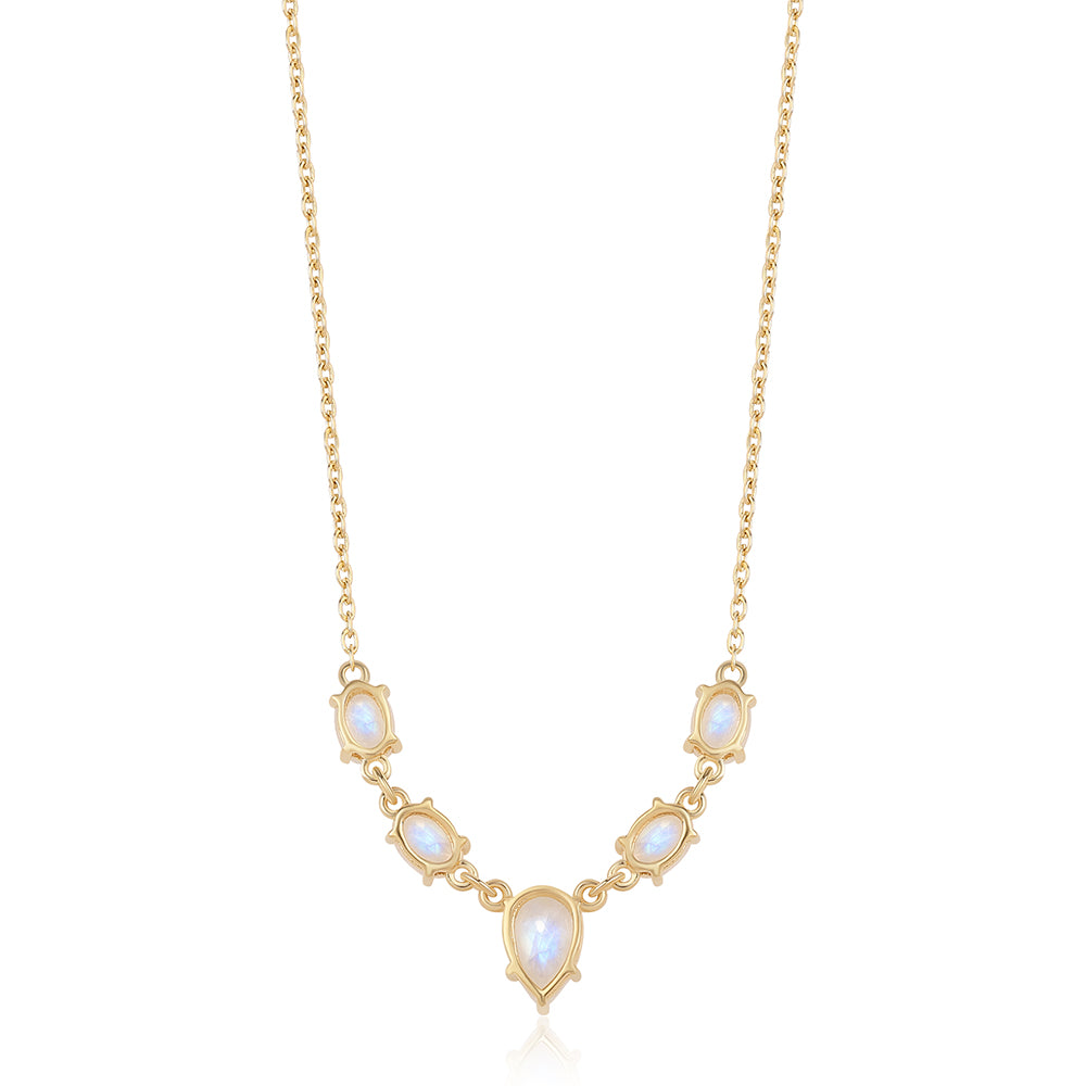 Collar de Plata Bañada en Oro con Piedra de Luna de arcoiris AA