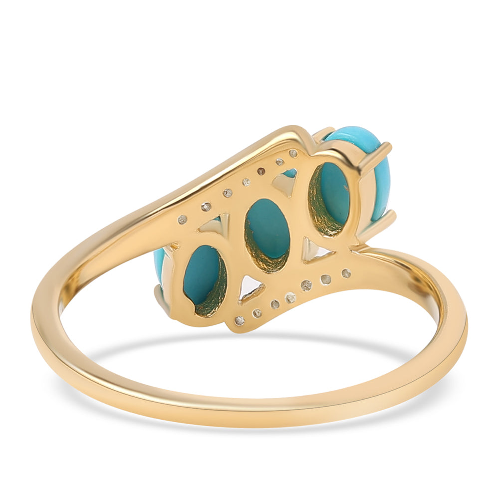 Anillo de Plata Bañada en Oro con Turquesa Bella Durmiente y Topacio Blanco 3 