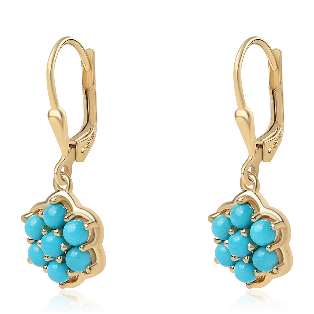 Pendientes de Plata Bañada en Oro con Turquesa Bella Durmiente 1 