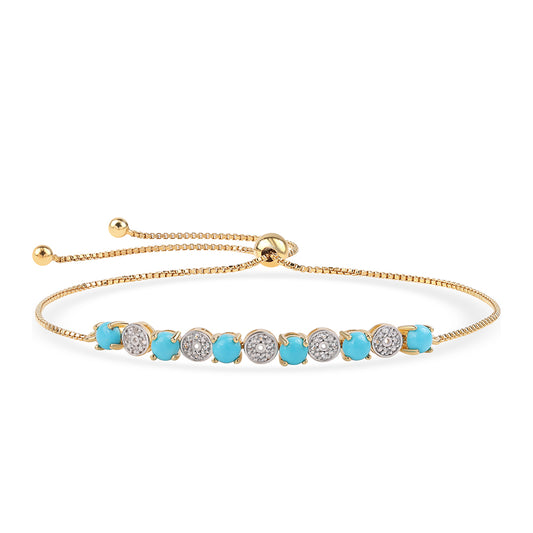 Pulsera de Plata Bañada en Oro con Turquesa Bella Durmiente y Topacio Blanco
