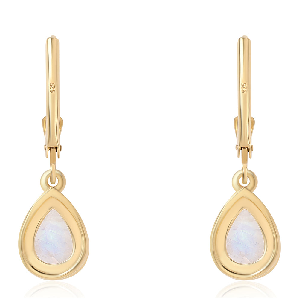 Pendientes de Plata Bañada en Oro con Piedra de Luna de arcoiris AA y Topacio Blanco