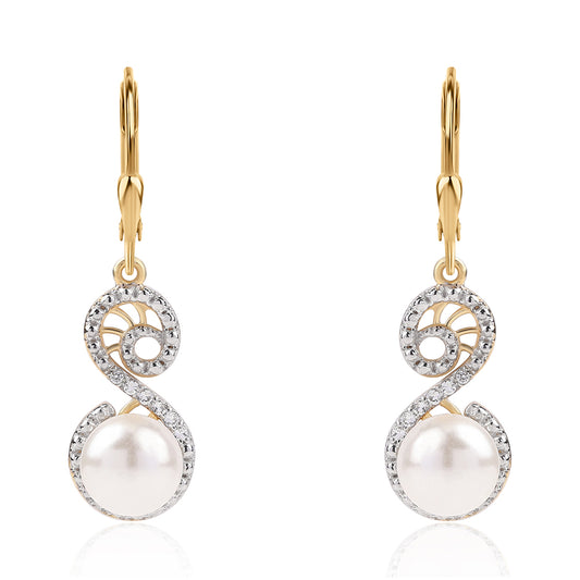 Pendientes de Plata Bañada en Oro con Perla blanca de agua dulce y Topacio Blanco