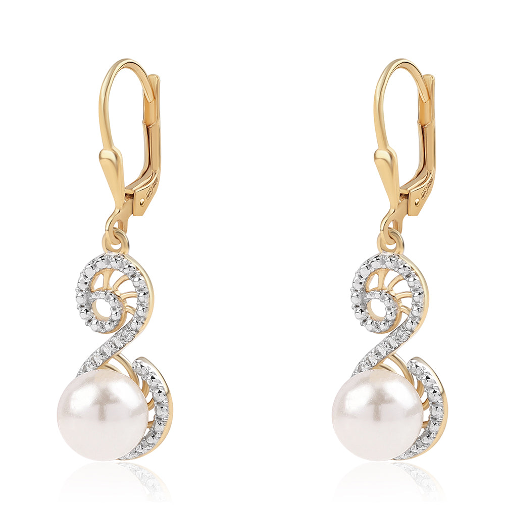 Pendientes de Plata Bañada en Oro con Perla blanca de agua dulce y Topacio Blanco 1 