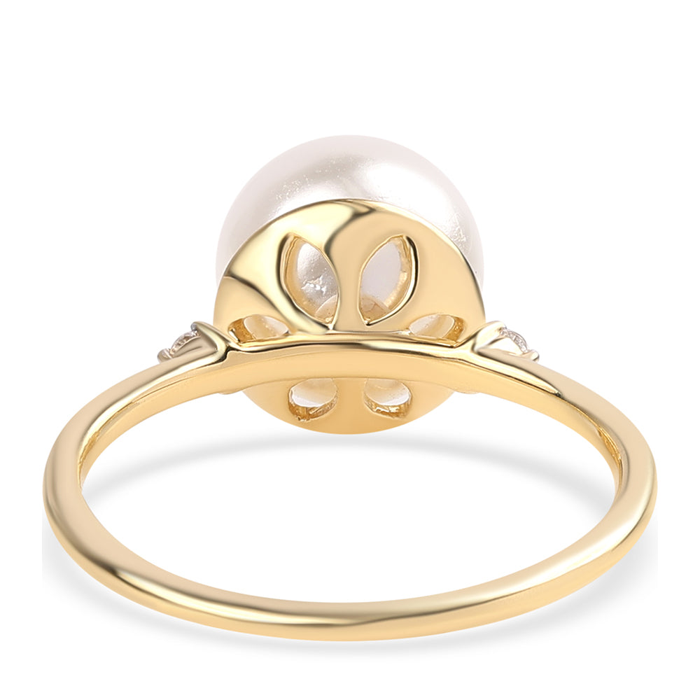 Anillo de Plata Bañada en Oro con Perla blanca de agua dulce y Topacio Blanco 3 