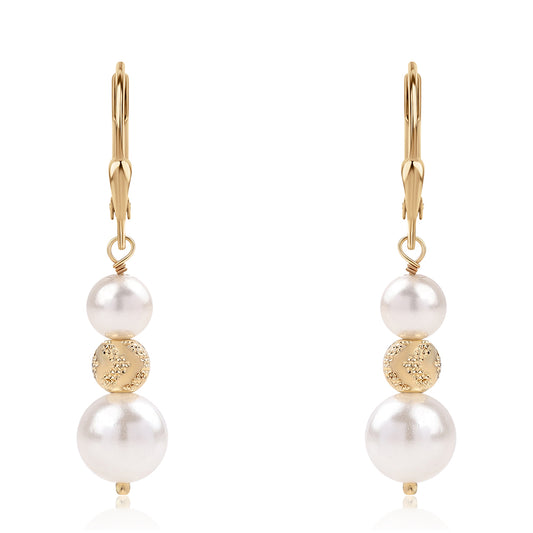 Pendientes de Plata Bañada en Oro con Perla blanca de agua dulce