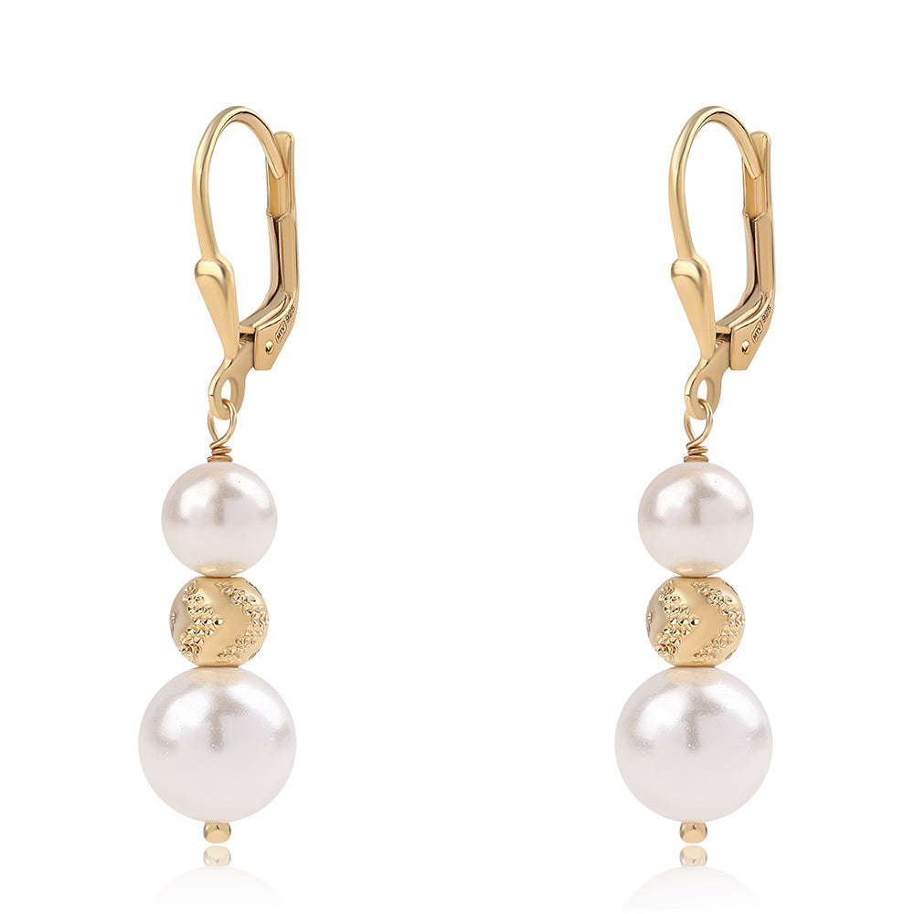 Pendientes de Plata Bañada en Oro con Perla blanca de agua dulce 2 