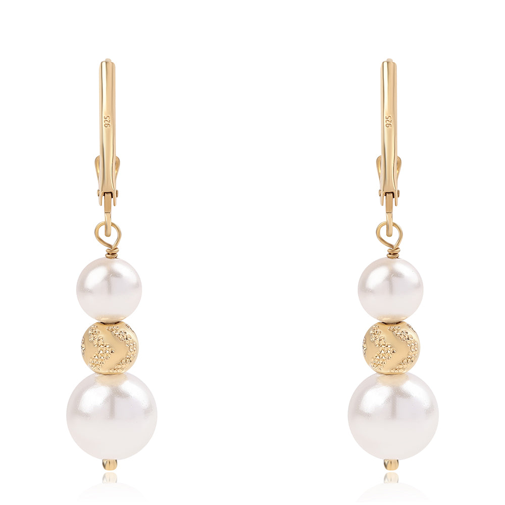 Pendientes de Plata Bañada en Oro con Perla blanca de agua dulce 3 