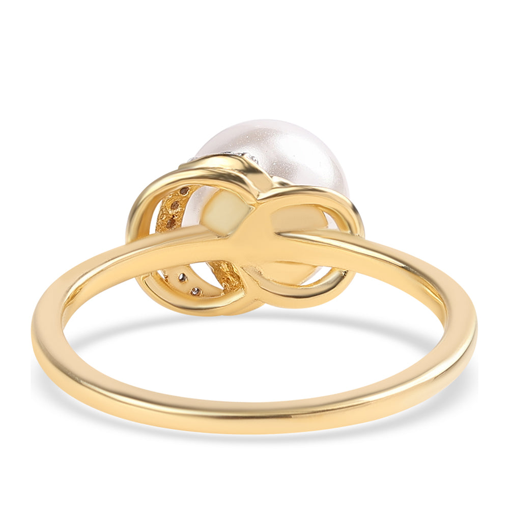 Anillo de Plata Bañada en Oro con Perla blanca de agua dulce y Topacio Blanco 3 