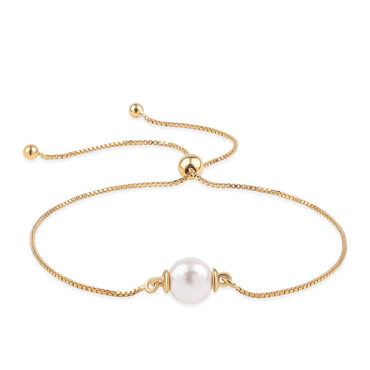 Pulsera de Plata Bañada en Oro con Perla blanca de agua dulce