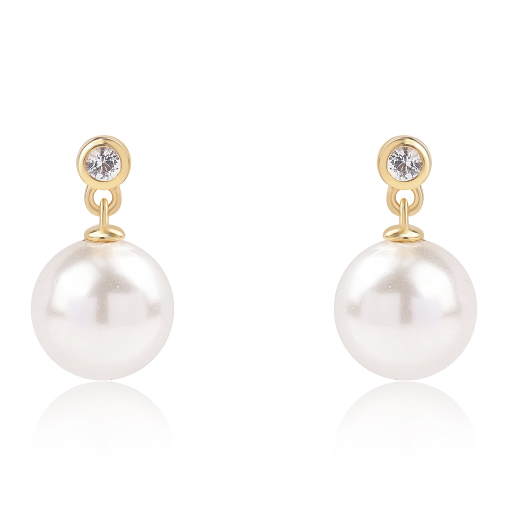 Pendientes de Plata Bañada en Oro con Perla blanca de agua dulce y Topacio Blanco 2 