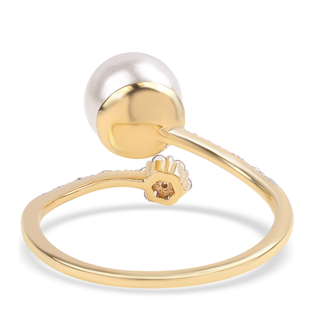 Anillo de Plata Bañada en Oro con Perla blanca de agua dulce y Topacio Blanco 3 
