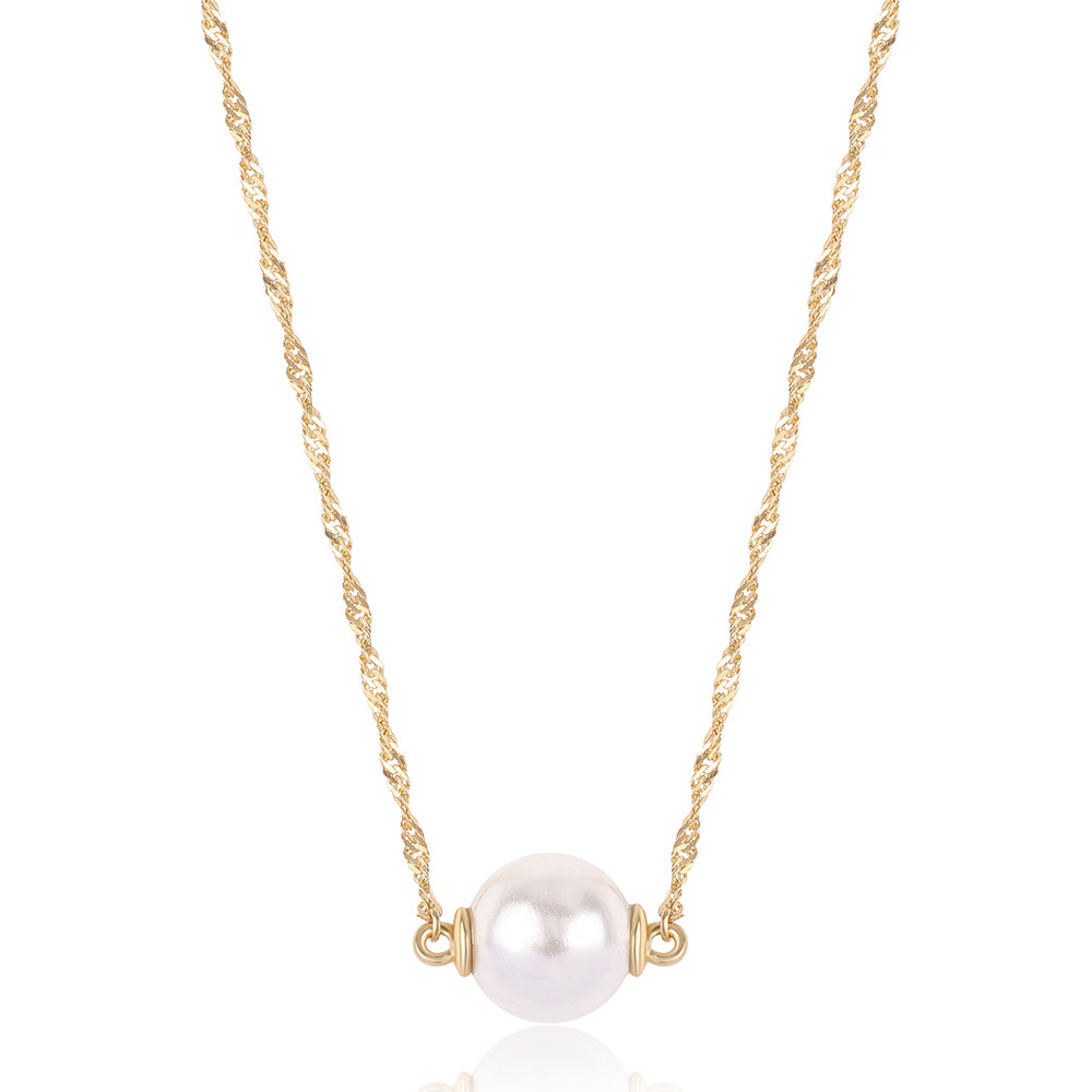 Collar de Plata Bañada en Oro con Perla blanca de agua dulce 3 