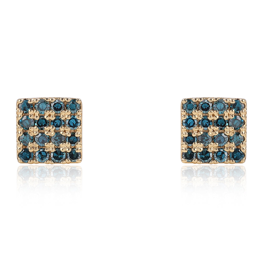 Pendientes de Plata Bañada en Oro con Diamante Azul 2 