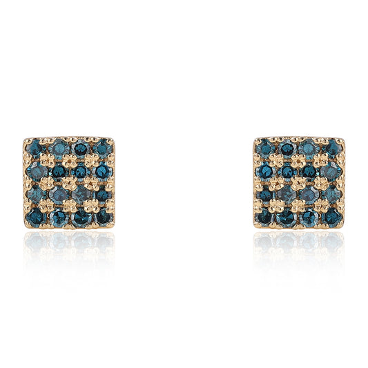 Pendientes de Plata Bañada en Oro con Diamante Azul
