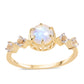 Anillo de Plata Bañada en Oro con Piedra de Luna de arcoiris AA y Topacio Blanco