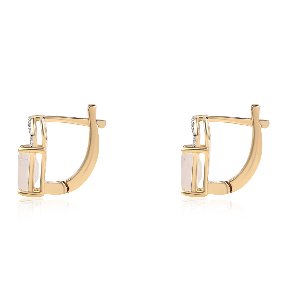 Pendientes de Plata Bañada en Oro con Piedra de Luna de arcoiris AA y Topacio Blanco 2 