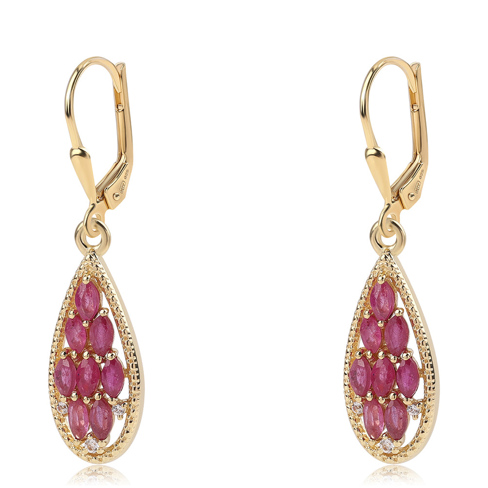 Pendientes de Plata Bañada en Oro con Rubí de Mozambique y Topacio Blanco 1 