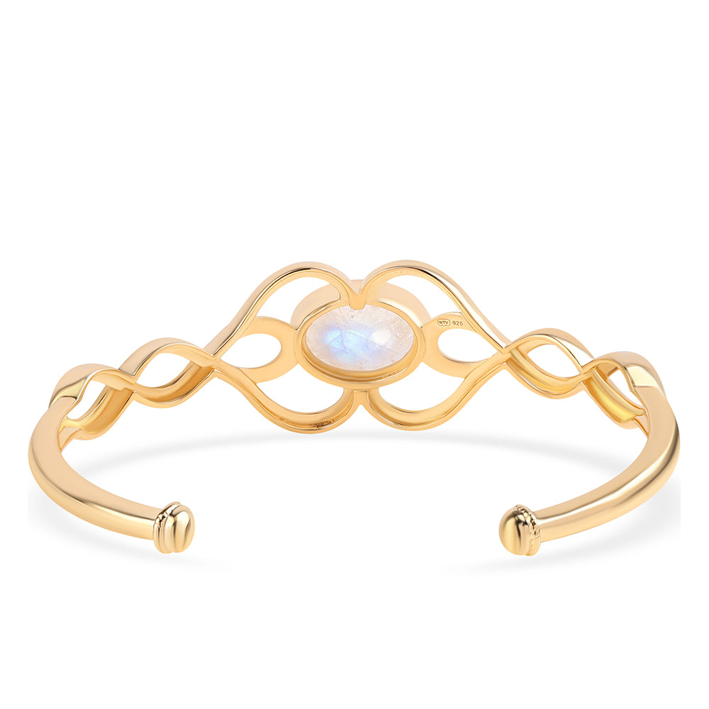 Brazalete de Plata Bañada en Oro con Piedra de Luna de arcoiris AA
