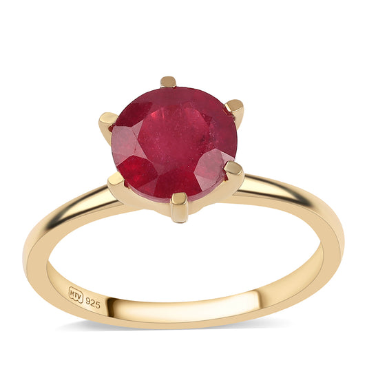 Anillo de Plata Bañada en Oro con Rubí de Mozambique
