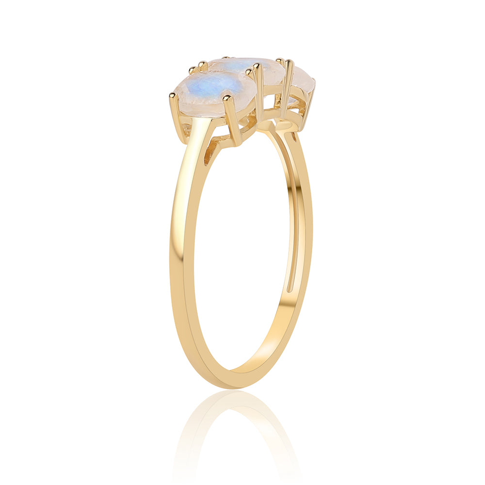 Anillo de Plata Bañada en Oro con Piedra de Luna de arcoiris AA 2 