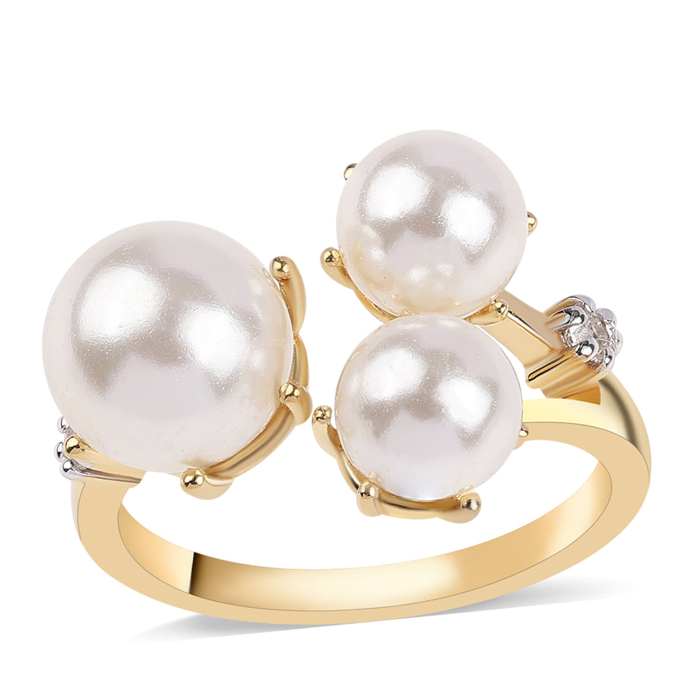 Anillo de Plata Bañada en Oro con Perla blanca de agua dulce y Topacio Blanco 1 