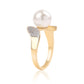 Anillo de Plata Bañada en Oro con Perla blanca de agua dulce y Topacio Blanco