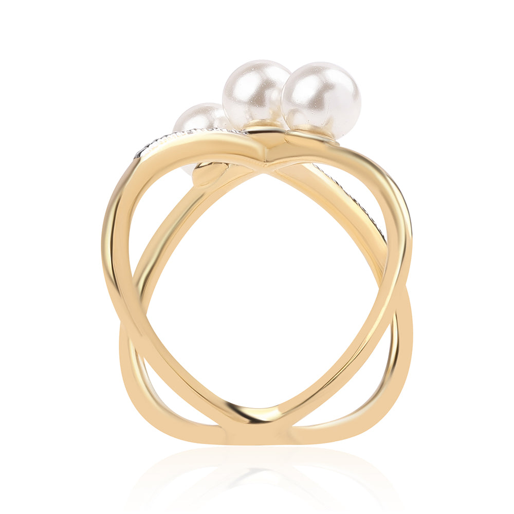 Anillo de Plata Bañada en Oro con Perla blanca de agua dulce y Topacio Blanco 2 