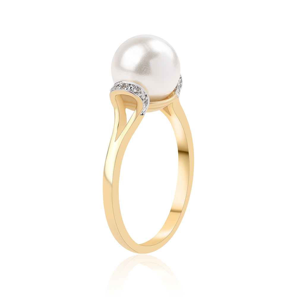 Anillo de Plata Bañada en Oro con Perla blanca de agua dulce y Topacio Blanco 2 