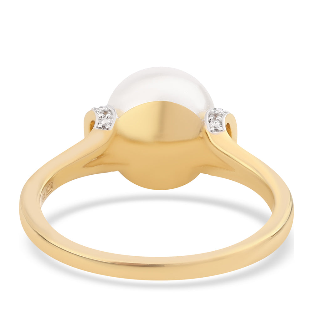 Anillo de Plata Bañada en Oro con Perla blanca de agua dulce y Topacio Blanco 3 
