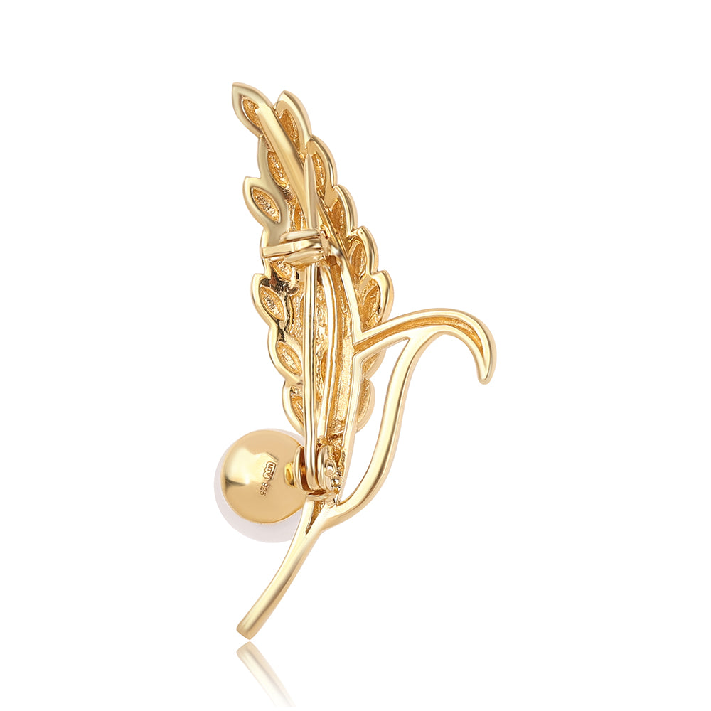 Broche de Plata Bañada en Oro con Perla blanca de agua dulce 2 