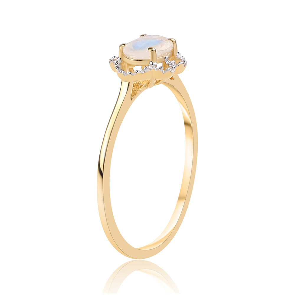 Anillo de Plata Bañada en Oro con Piedra de Luna de arcoiris AA 3 